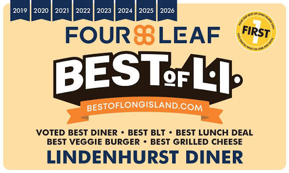 Four Leaf Best of Long Island award badge for Lindenhurst Diner, 2019 through 2026